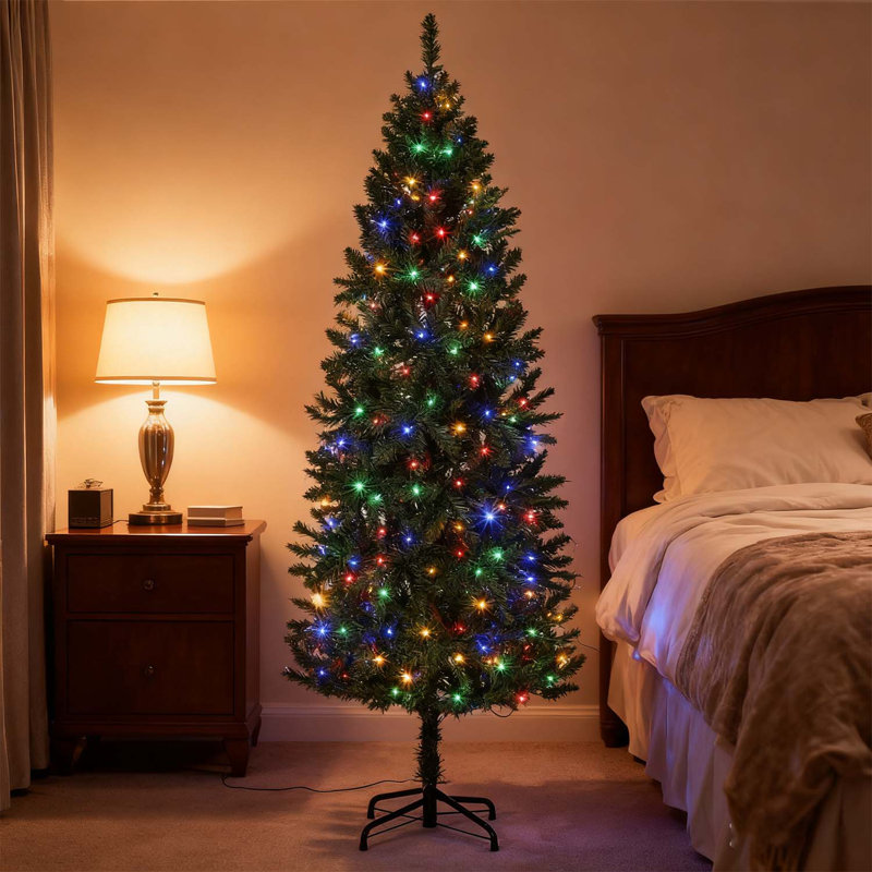 Arbre de Noël artificiel à charnière de 6 pi avec 566 pointes de branches et support en métal pour la décoration des fêtes à domicile