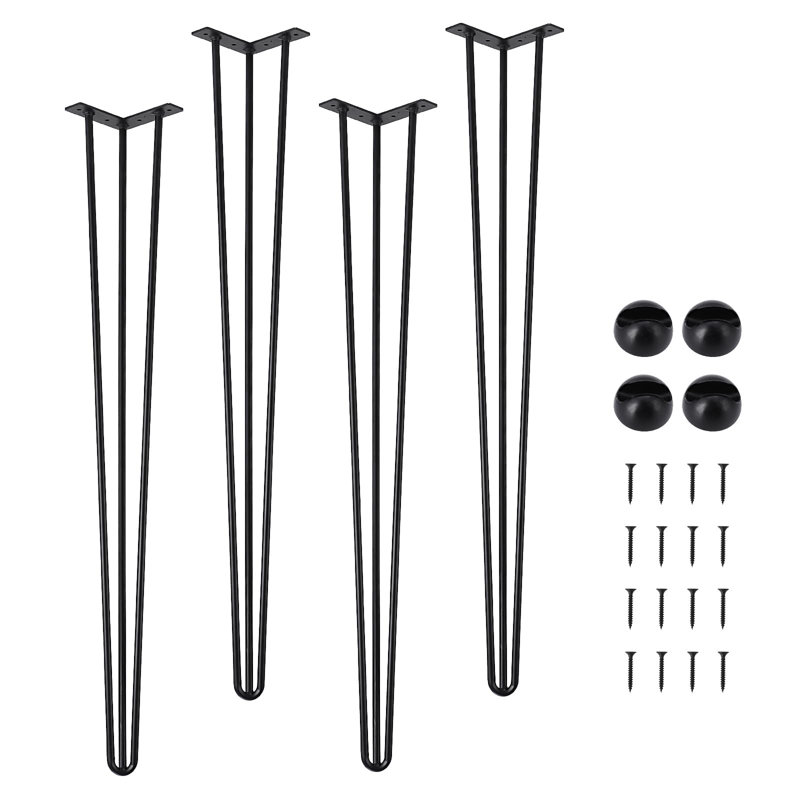 Set of 4 Heavy Duty Hairpin Table Legs | 880lb Capacity, Black Steel with Floor Protectors for DIY Desks & Coffee Tables