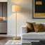 Modern Floor Lamp With Natural Linen Shade, Gold Industrial Standing Lamp For Living Room, Bedroom, Study, And Dining Room, Rotary Switch, Easy Assembly