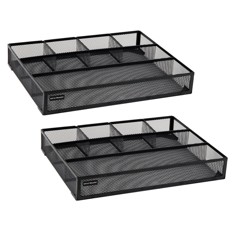 6-Compartment Drawer Organizer, Metal Mesh Desk Organizer for Office, Kitchen, Utensils, Supplies, Set of 2, Black