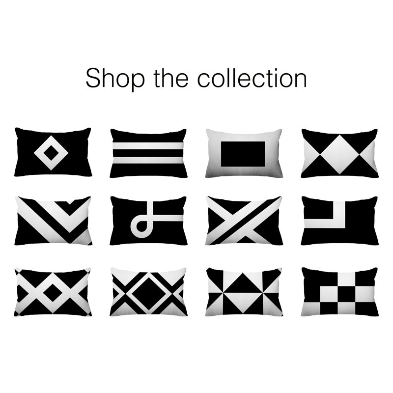Coussin décoratif à motif géométrique intérieur / extérieur York, Noir
