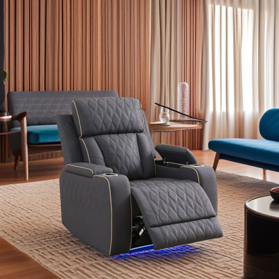 Fauteuil inclinable électrique Nordic avec lumières DEL, charge USB, porte-gobelets de rangement, revêtement en similicuir
