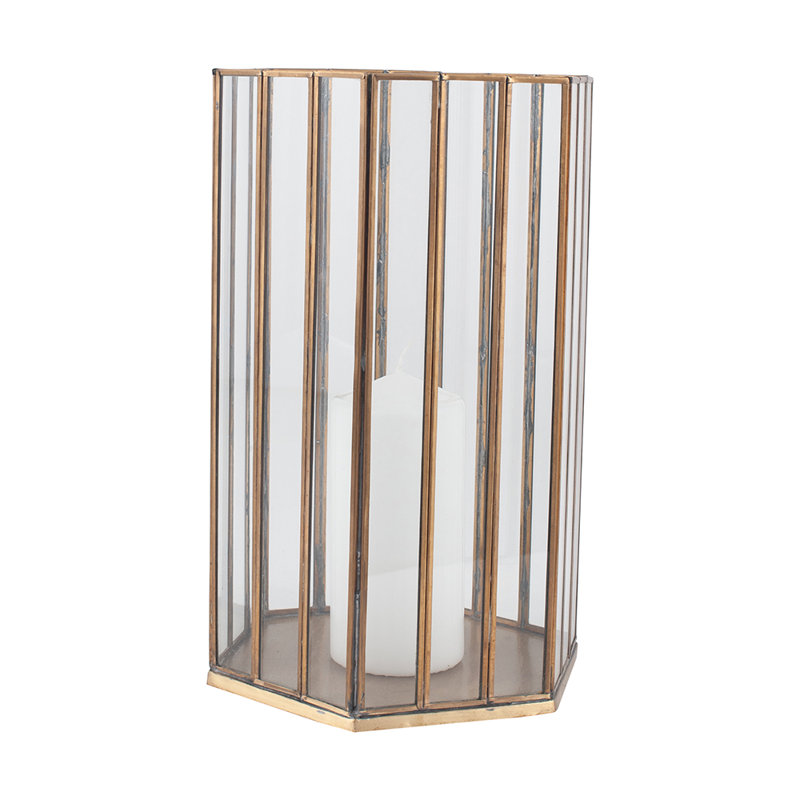 23cm Glass Tabletop Votive Holder, Gold, 31cm H x 20cm W x 17.5cm D