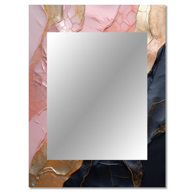 Rangler Minimalism Pink Gold Poteries - Abstract Spirals Decorative Mirror, Modern Large Wall Mirror, Printed Metal Art