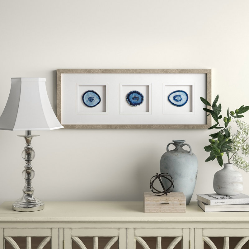 Agate Stone par Studio 5 - Reproduction d'art graphique sur papier encadré, Bleu