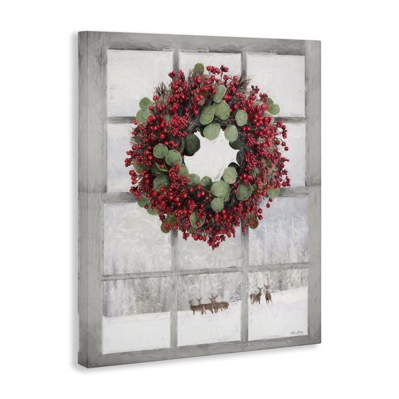 Art mural sur toile Holly Wreath & Reindeer par Lori Deiter, H 20 po x l 16 po