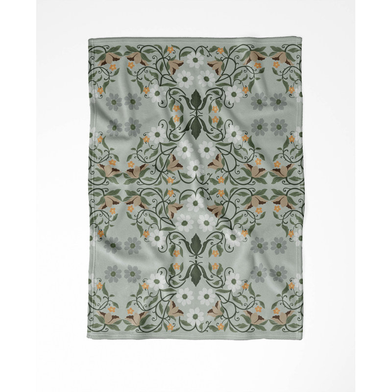 Couverture en velours de polaire Millie, Sauge à motif floral, L 80 po x l 60 po