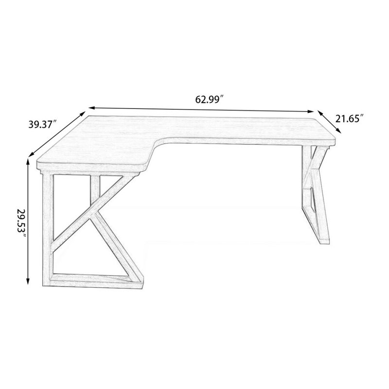 Bureau en bois massif en L Burlywood, Retour à gauche, H 29,53 po x l 62,99 po x P 39,37 po