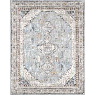 Kota Traditional Medallion Ice Blue Area Rug