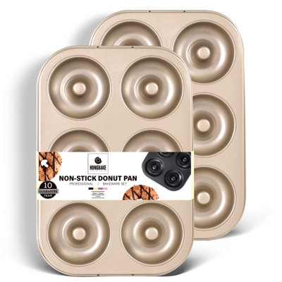 Donut Pan for Baking, 2-Pack Nonstick Doughnut Pans, 6-Cavity Deep Donut Mold for Fuller Baked Cake Donuts, Heavy-Duty Carbon Steel, Oven Safe to 450°F - Bronze