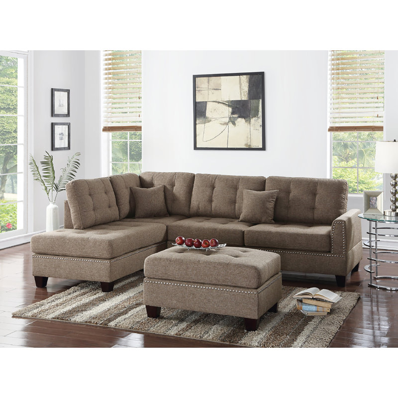 Canapé et méridienne de 104 po de large avec repose-pieds Castagne, Mélange de polyester brun