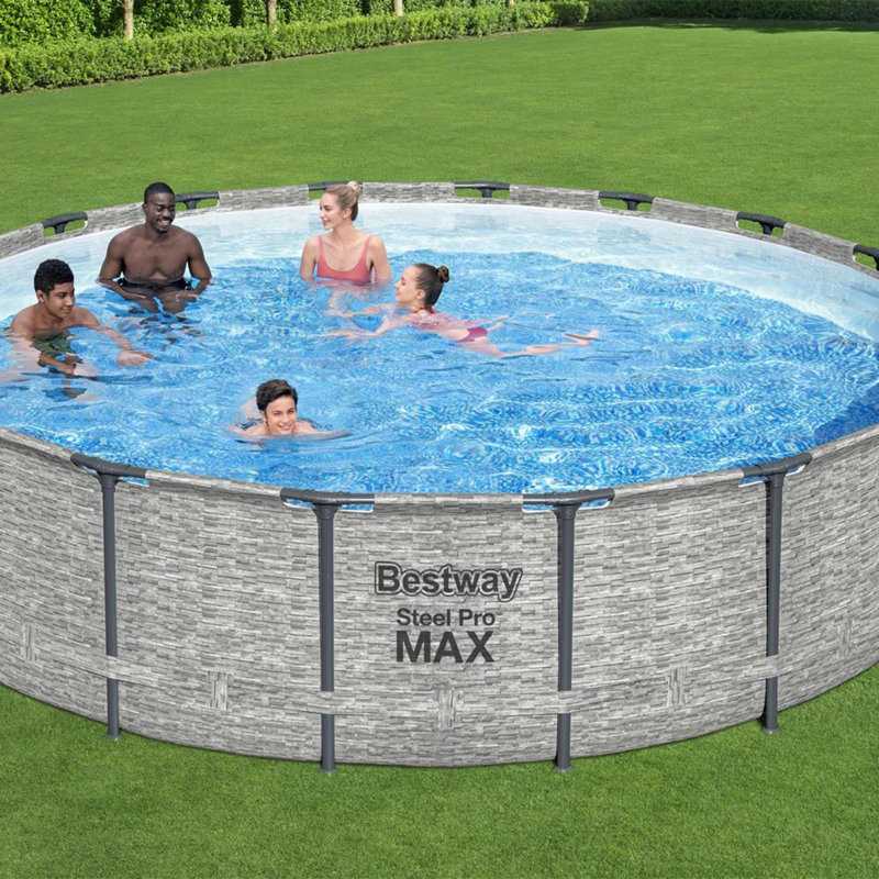 Steel Round Frame Set Pool 122cm H x 549cm W x 549cm L , with Pump Included
