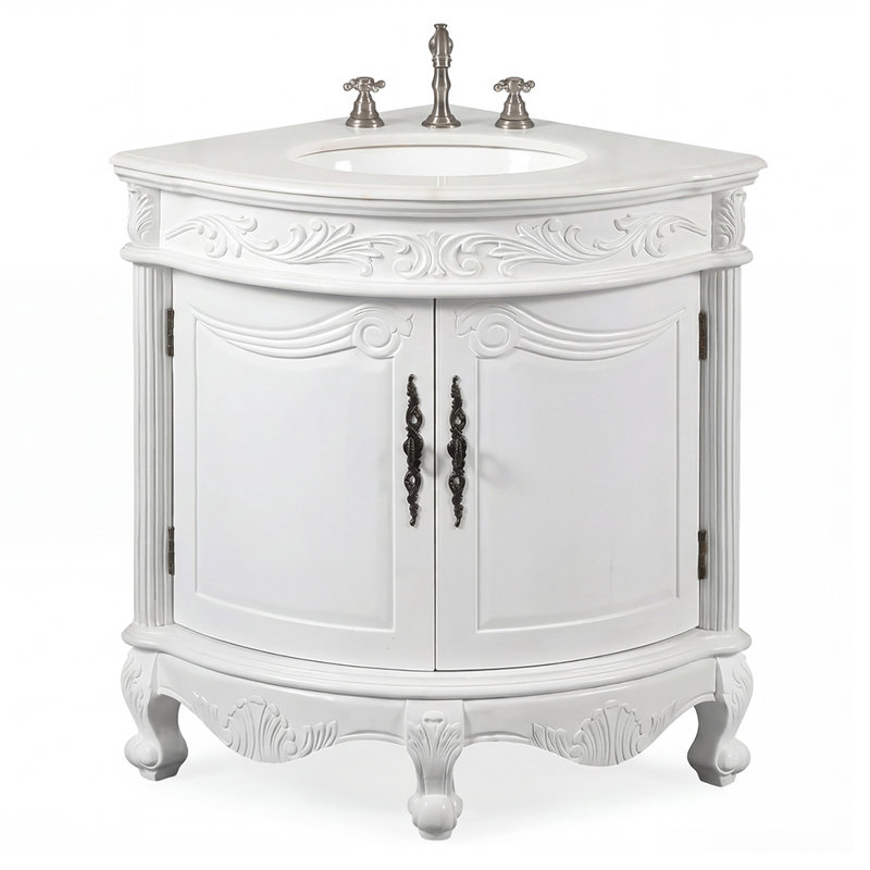 Skelton 24'' Single Bathroom Vanity with Marble Top, White
