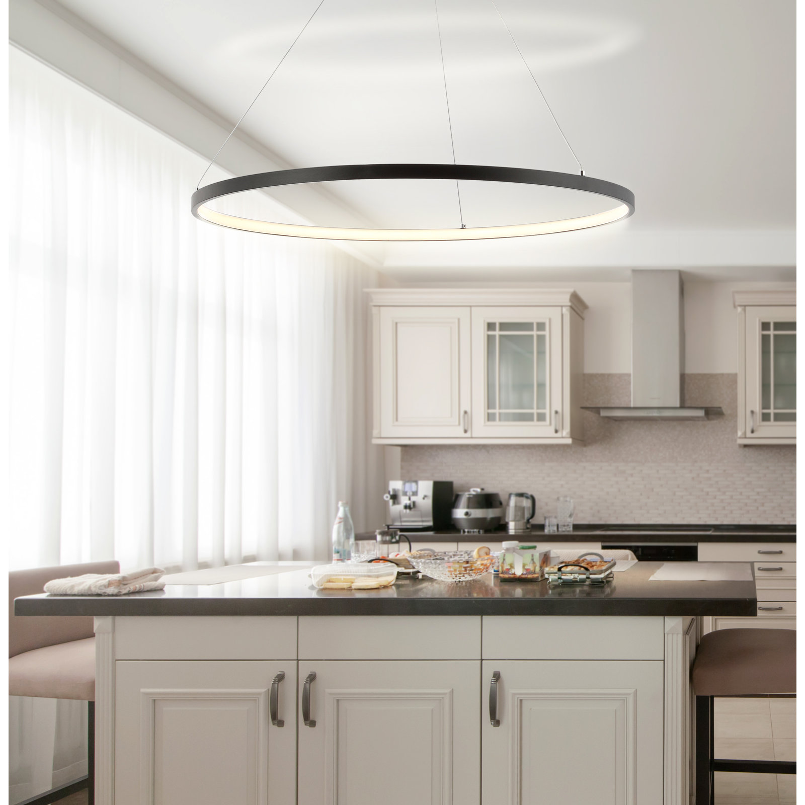 Odin Single Light Dimmable LED Pendant, Matte Black, 0.75" H x 15.75" W x 15.75" D