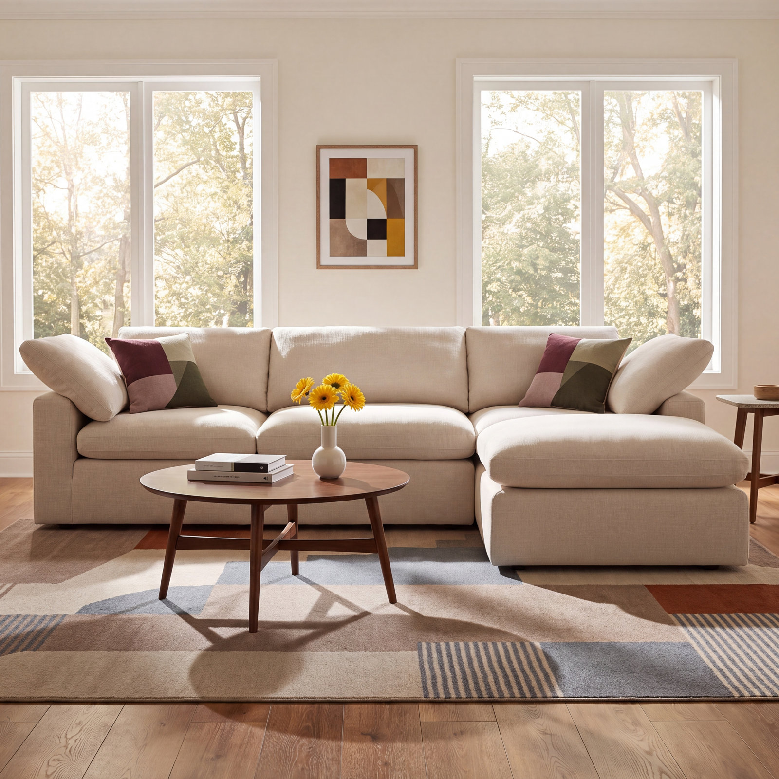 Asher Linen Modular Sectional, Ivory Linen, 31.5'' H x 118.11'' W x 78.74'' D