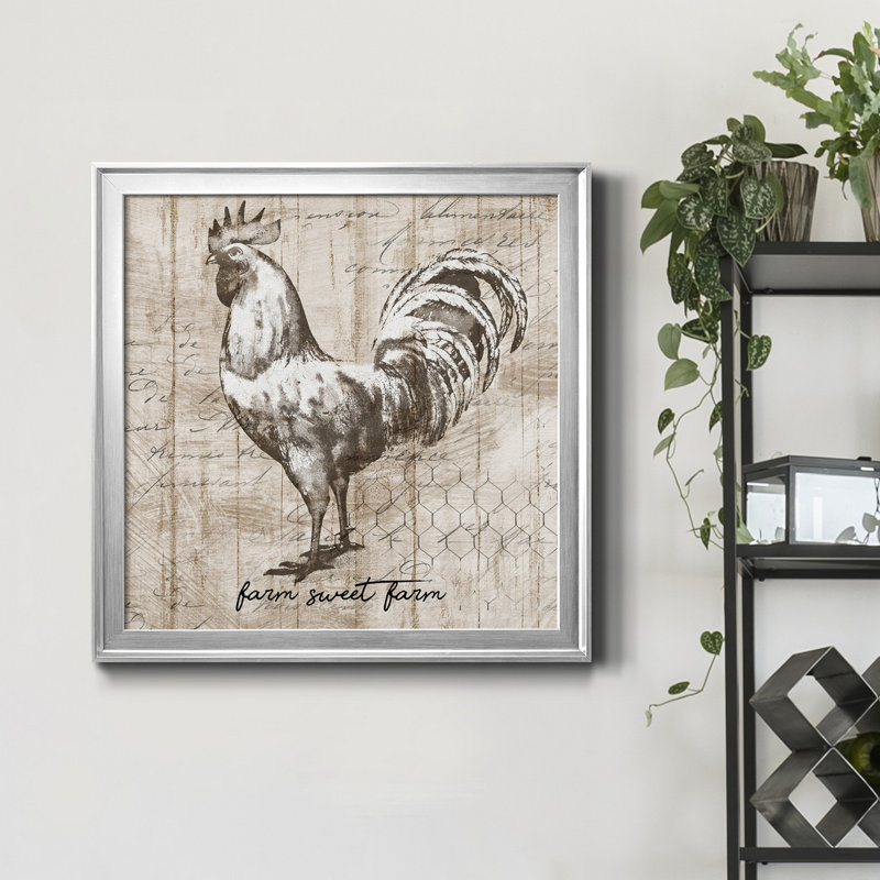 Farm Rooster - Cadre photo, impression sur toile, Encadrement argenté, H 34,5 po x l 34,5 po x P 1,5 po