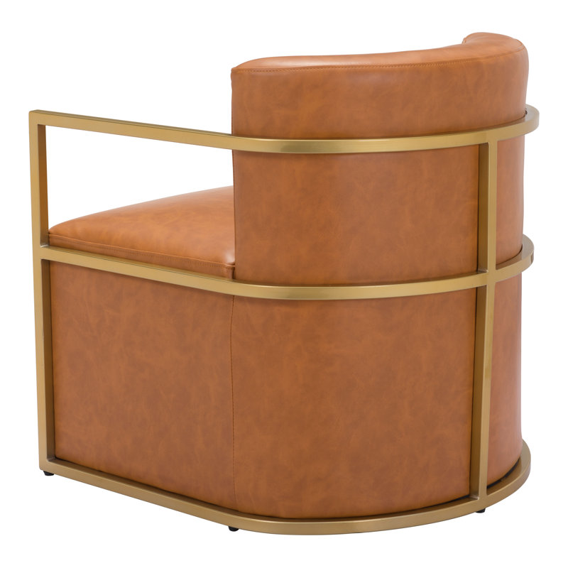 Brown Faux Leather and Metal Contemporary Armchair