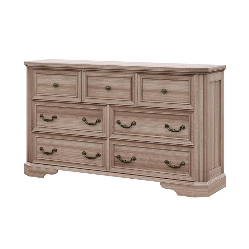 Commode double en bois 7 tiroirs Coghiel, Gris
