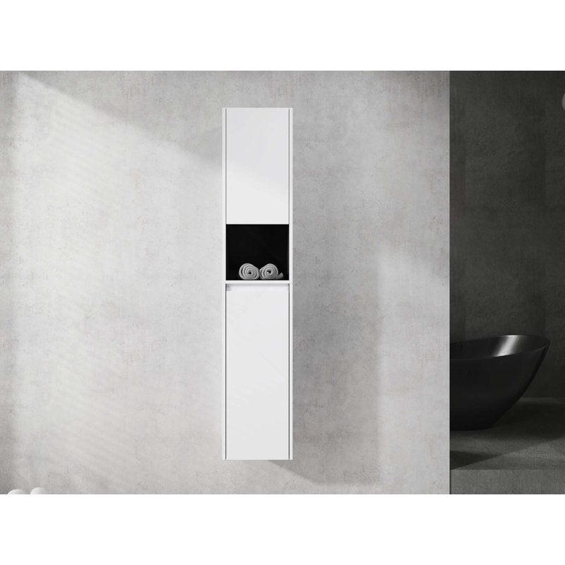 12-Inch Bathroom Float Mounting Side Cabinet With 2-Soft Close Doors & 1 Open Storage, White