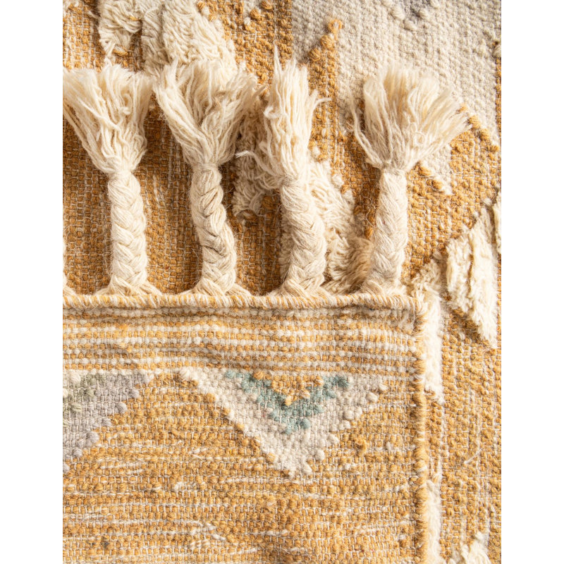 Tapis jaune en laine tissé à plat à la main Shriver Southwestern, Rectangle 2 pi x 3 pi 1 po