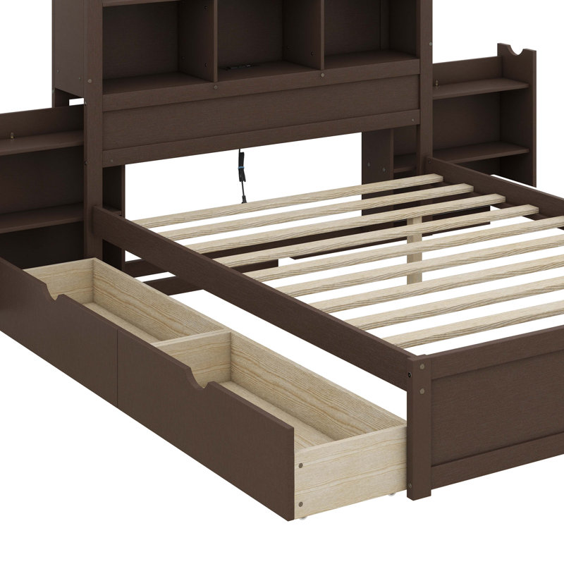 Haniel Storage Platform Bed With Pull Out Shelves, Espresso