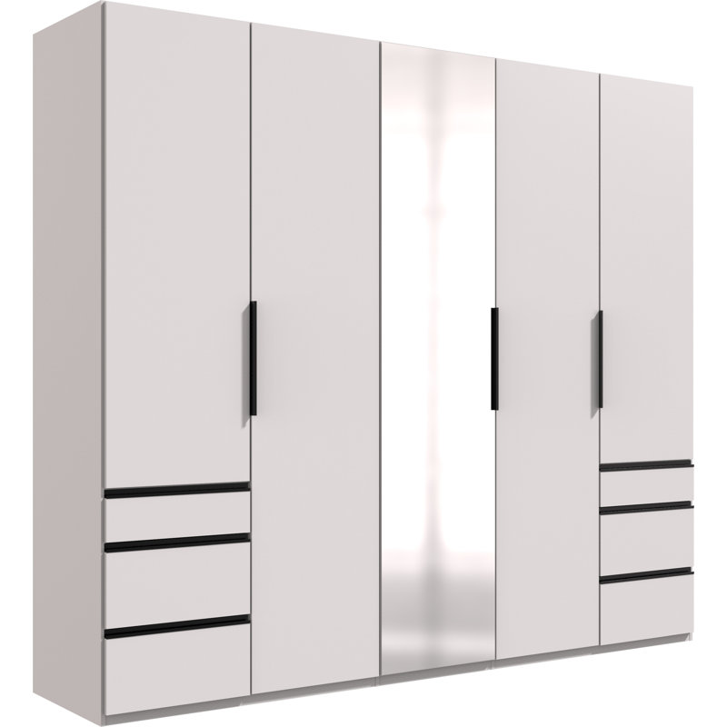 Guardino 5 Door Wardrobe, White, 236cm H x 250cm W x 58cm D
