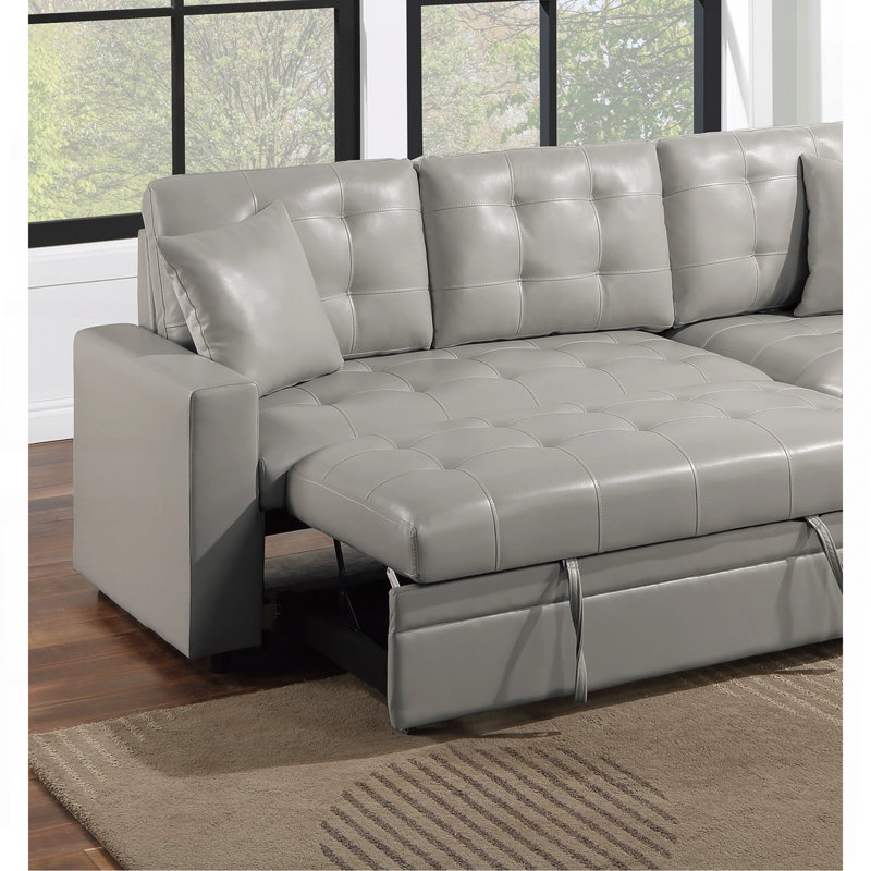 Canapé modulaire convertible gris clair en faux cuir convertible