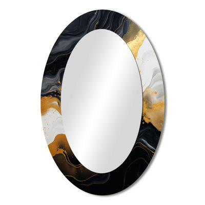 Gold And Black Marble Essence I - Large Oval Wall Mirror On Metal