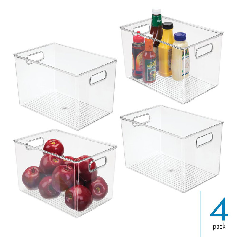 Bacs de rangement avec poignées iDesign - Bacs de rangement pour la cuisine, le garde-manger, la salle de bain ou le bureau personnel - Ensemble de 4 - Transparent