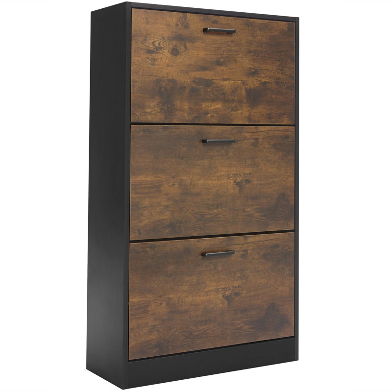 18 Pair Shoe Storage Cabinet, Brown/Black