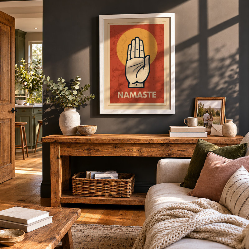 Namaste Hand Geometric - Framed Print, A1 - 84.1 x 59.4 cm, White