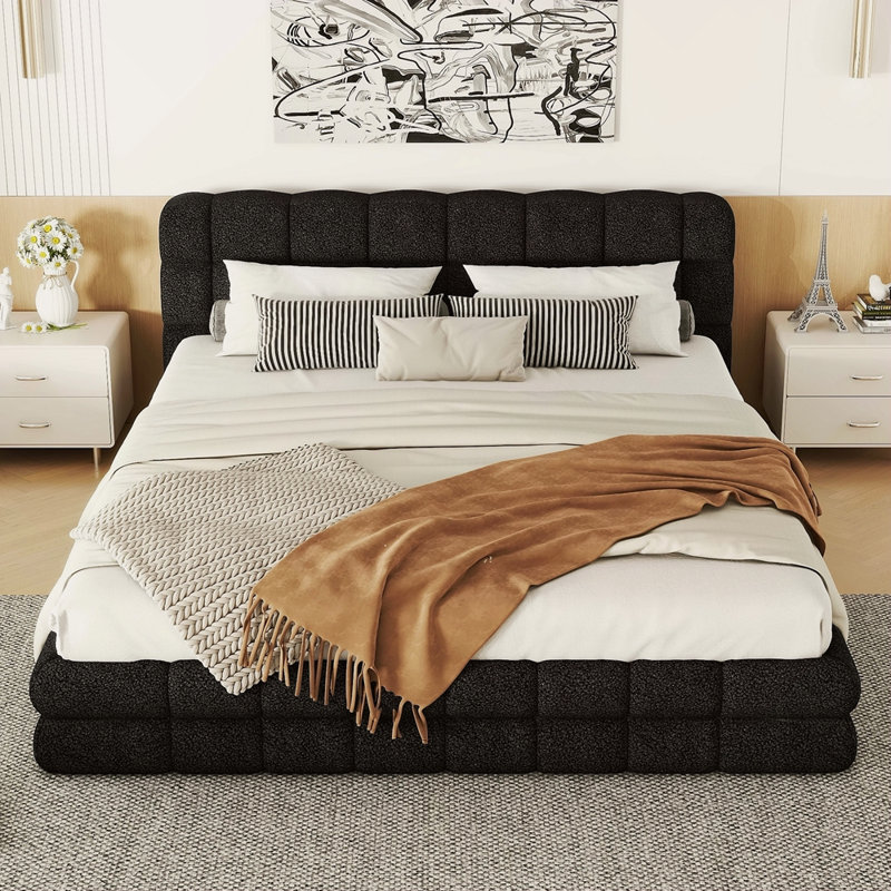 Grand lit plateforme tapissier, Noir