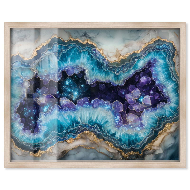 «Stellar Shard Core Shadowbox», impression de géode bleue par Art Remedy, H 37 po x l 46 po, Crème, crème
