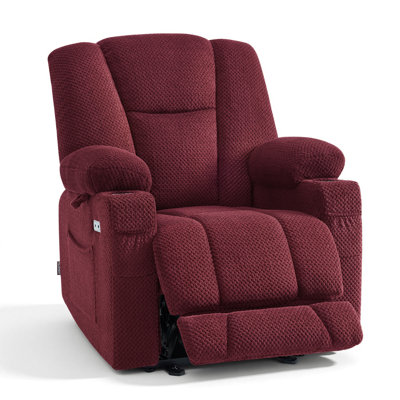 Fabric Electric Power Recliner Chair with Heat and Massage, USB Charge Ports, Extended Footrest