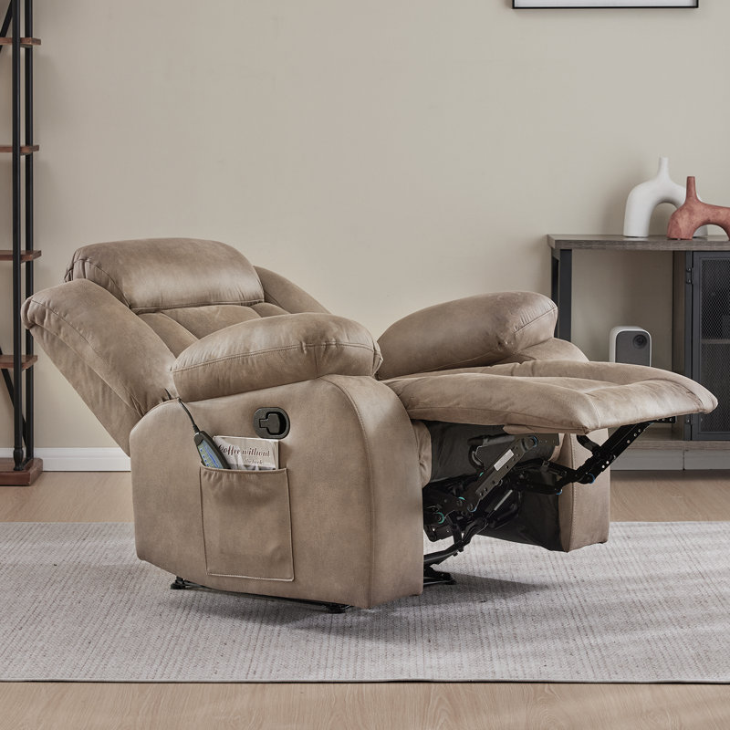 Fauteuil inclinable manuel en tissu Kokal, massage par vibration 8 points avec chauffage lombaire, fauteuil inclinable rembourré avec poche de rangement latérale pour le salon et le cinéma maison