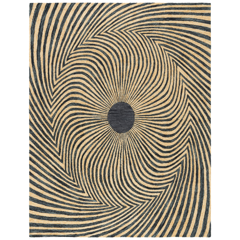 Semas Hand Tufted Wool/Cotton/Latex Abstract Rug in Black/Gold, Rectangle 8' x 10'