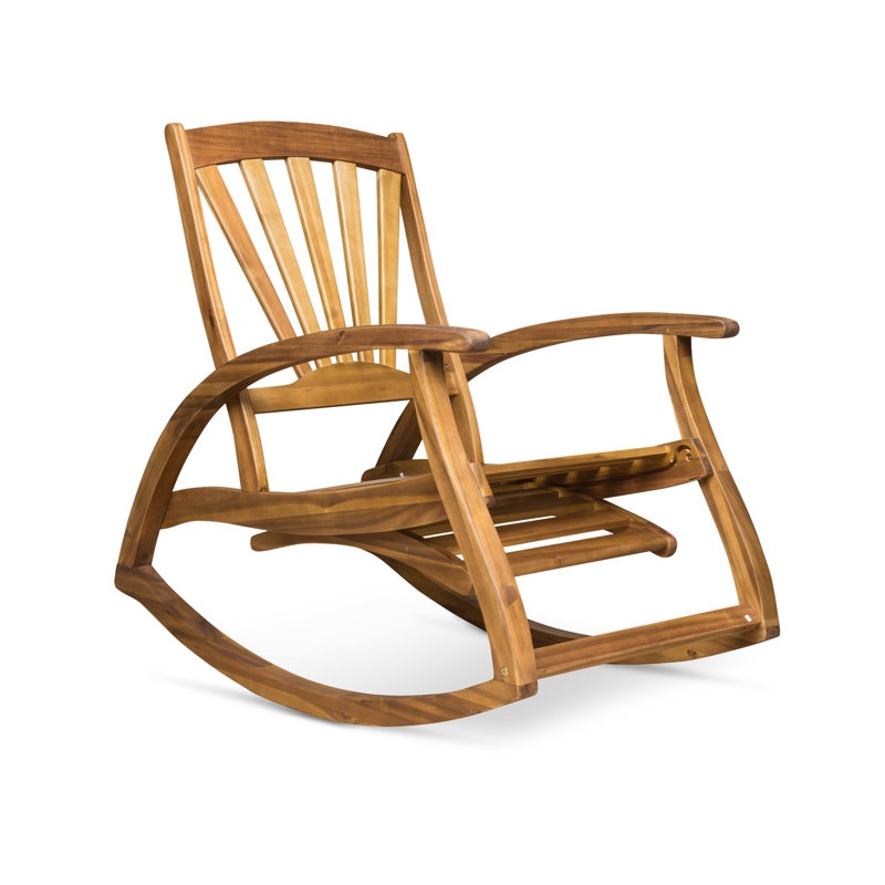 Chaise berçante avec fonction et repose-pieds rétractable en bois massif, Teck