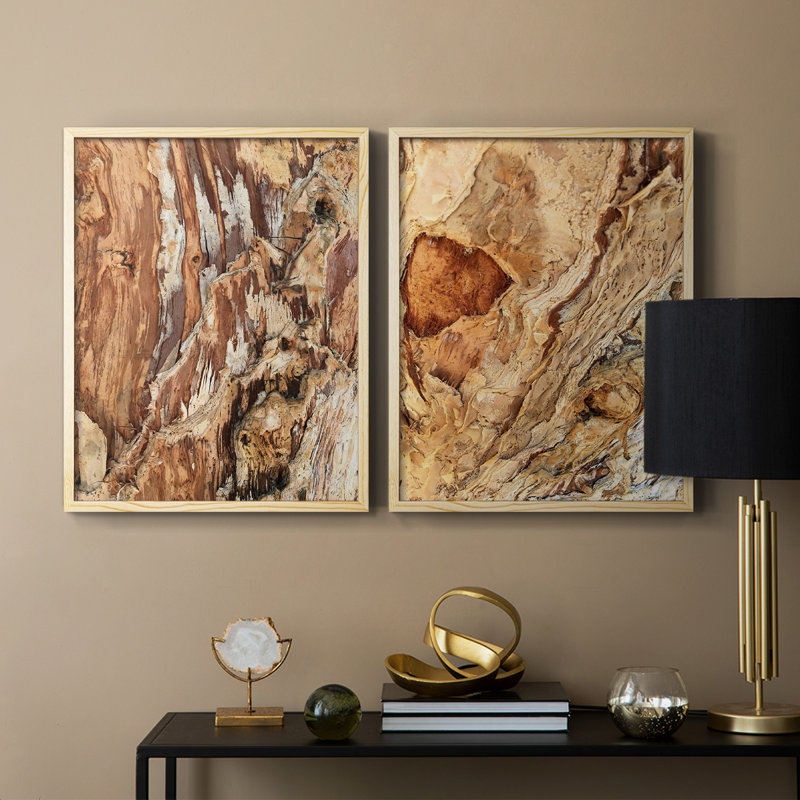 «Tree Texture Triptych I», reproduction encadrée de qualité supérieure - prête à être accrochée - aucun clou requis - aucun clou requis