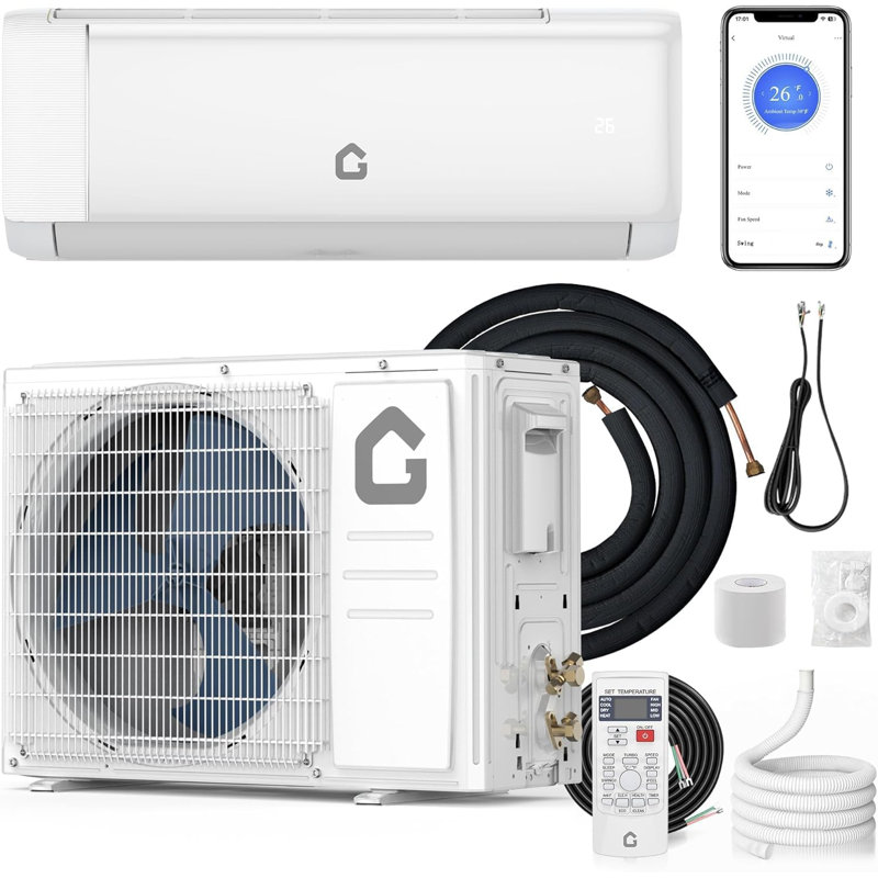 9 000 BTU mini pompe à chaleur AC et à chaleur divisée, 20 onduleurs SEER2, 230V WiFi activé, refroidit 450 pieds carrés Pi, trousse d'installation