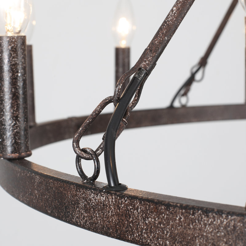 Moomal 12 - Light Wagon Wheel Wagon Wheel Chandelier with No Secondary or Accent Material, Antique Distressed Black