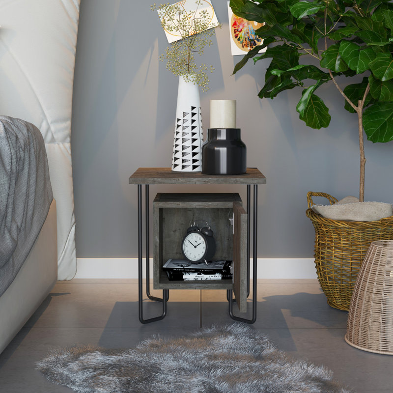 Modern Nightstand with Soft-Close Hinges, Dark Brown, 15.8 x 17.7 x 15.8 inches | 100% Melamine Coated Particle Board, Metal Legs | Stylish & Functional for Bedroom & Living Room, Industrial Design