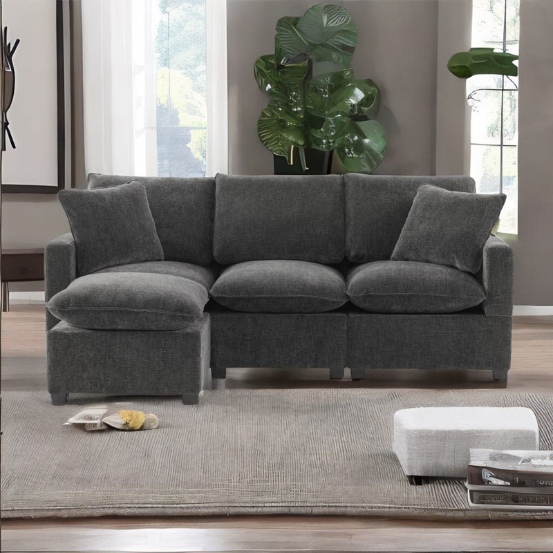 84*57" Modern Modular Sofa,white, Black Chenille