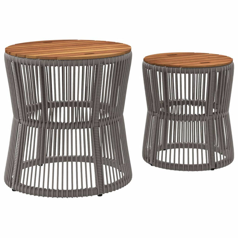 Bay Isle Home™ Patio Side Tables 2 Pcs With Wooden Top Poly Rattan, Gray