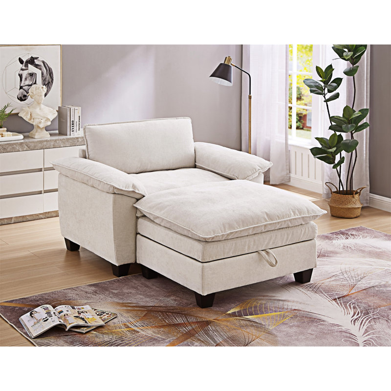 Chaise longue rembourrée avec repose-pieds et rangement, Beige
