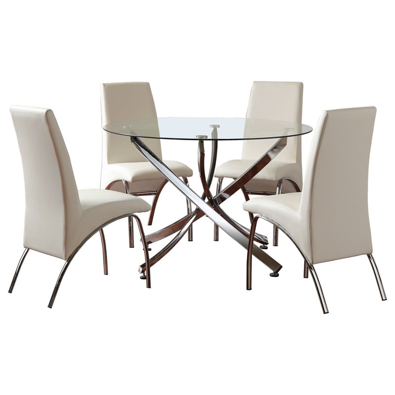 Compson White And Chrome 5-Piece Dining Set