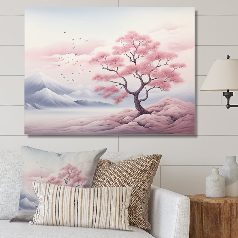 Minimalisme, arbre rose solitude I, H 16 po x l 32 po x P 1 po, Toile tendue