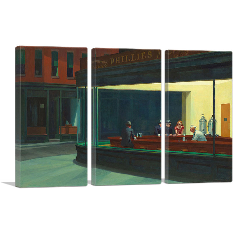 Nighthawks 1942 - impression de 3 pièces, H 40 po x l 60 po x P 0,75 po