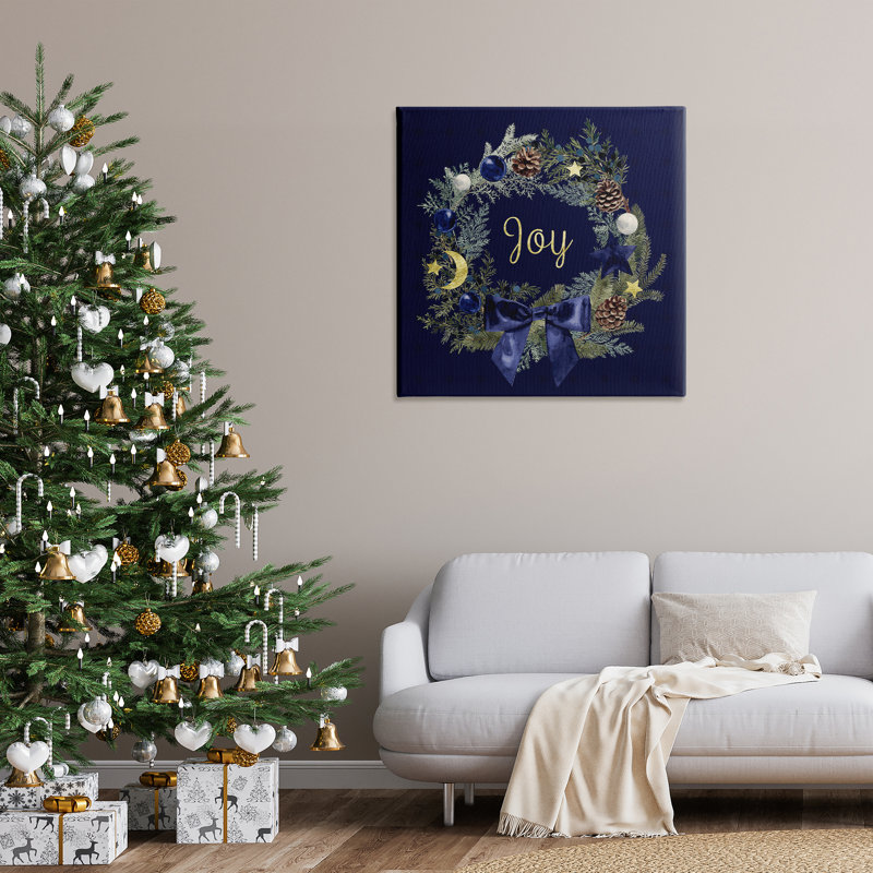 Art mural sur toile Joy Holiday Wreath par Victoria Barnes, H 36 po x l 36 po
