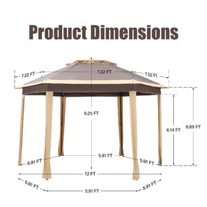 GDY Outdoor 6-Sided With Sidewalls, Double-Roofed & Extended Eaves 12 ...