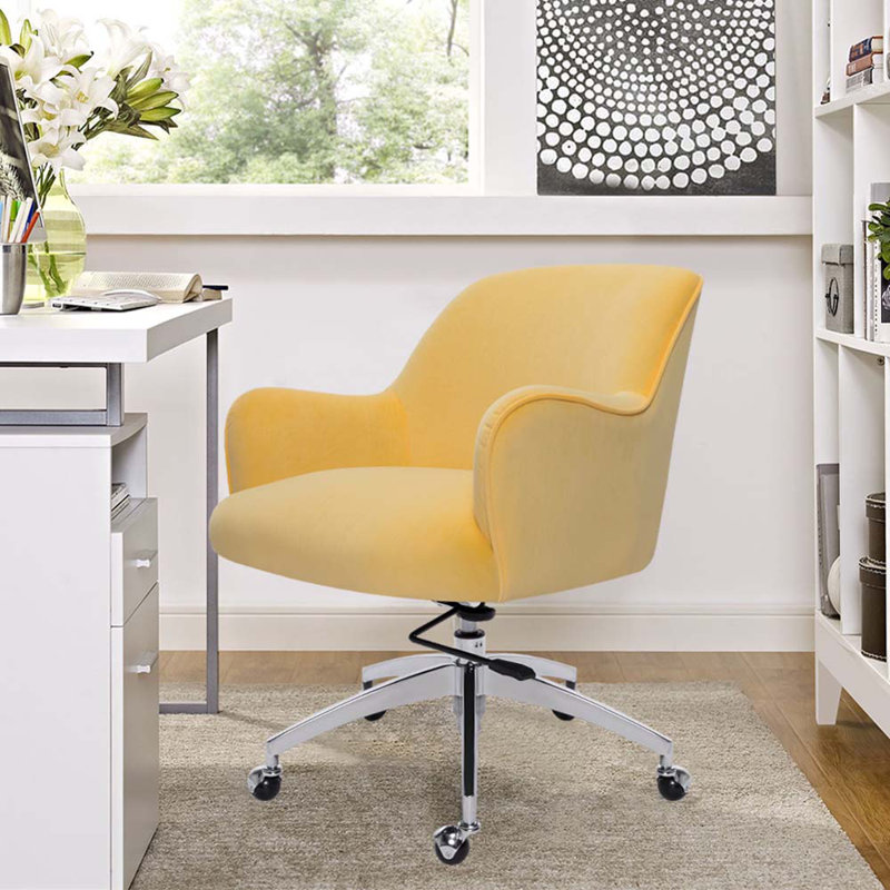 Pridbjorn Velvet Office Chair, Yellow